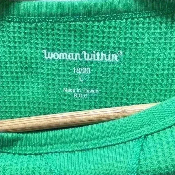 Woman Within Green Waffle Knit Long Sleeve Shirt Size 18/20 L - Picture 6 of 8